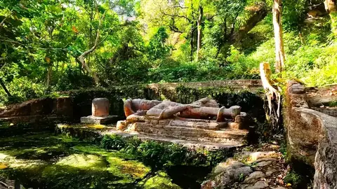 Shesh Shaiya, the stone statue of Lord Vishnu reclining on Sheshnag, Bandhavgarh National Park