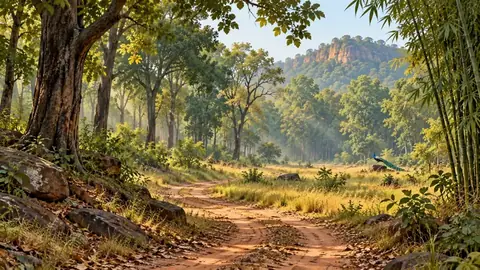 Illustration of the open forest of Panpatha Wildlife Sanctuary, Bandhavgarh