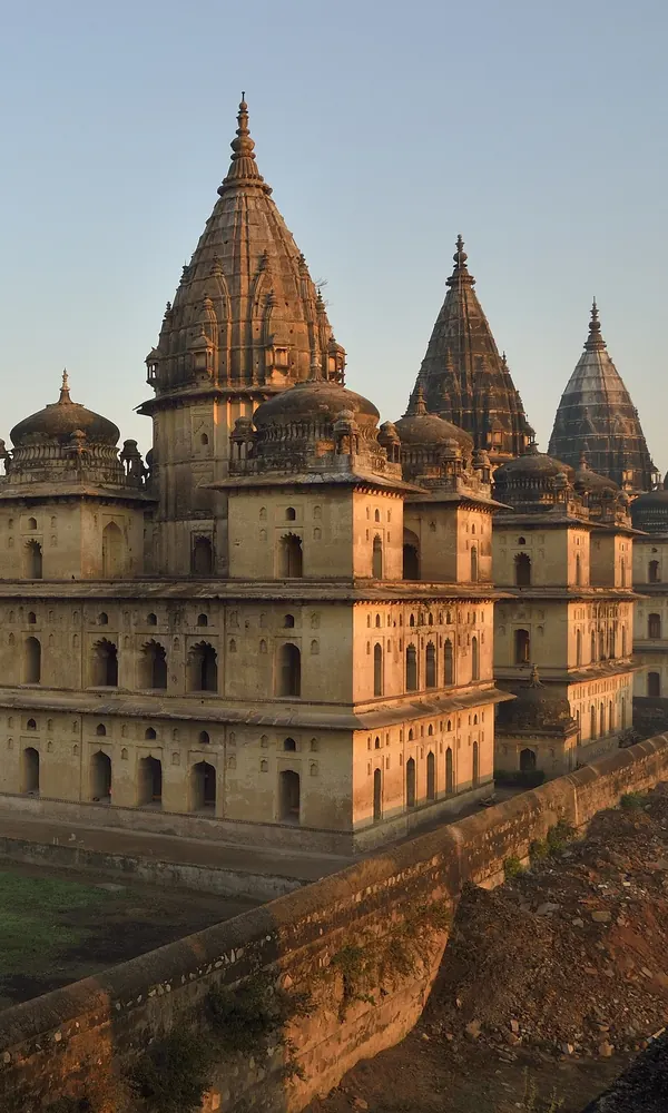 Royal cenotaphs at Orchha beside the Betwa River