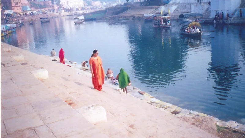 Pilgrims beside the Mandakini River at Chitrakoot