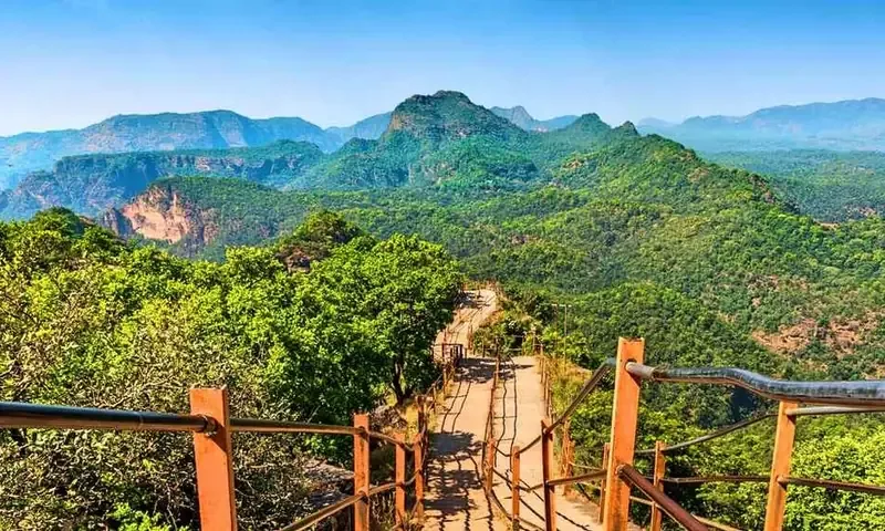 Ridge path with railings in the Pachmarhi hills