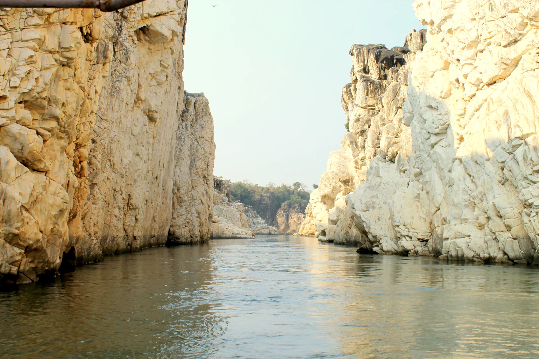 The Narmada flowing through the real Marble Rocks at Bhedaghat near Jabalpur