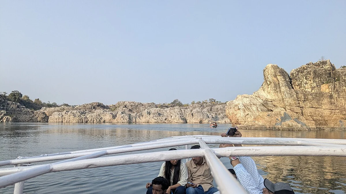 A boat-level view from the Bhedaghat river outing.