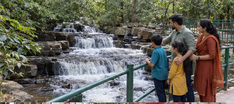 AI visualisation of a family visiting Dugdh Dhara Waterfall, Amarkantak