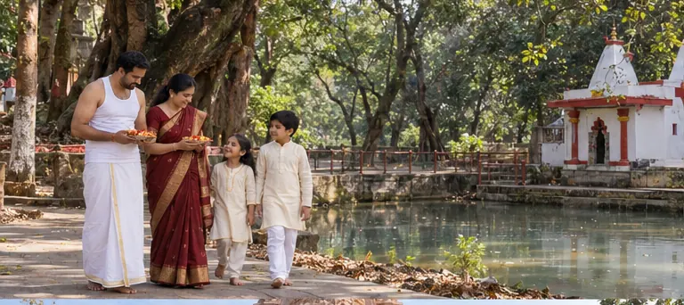 AI visualisation of a family visiting Mai Ki Bagiya, Amarkantak