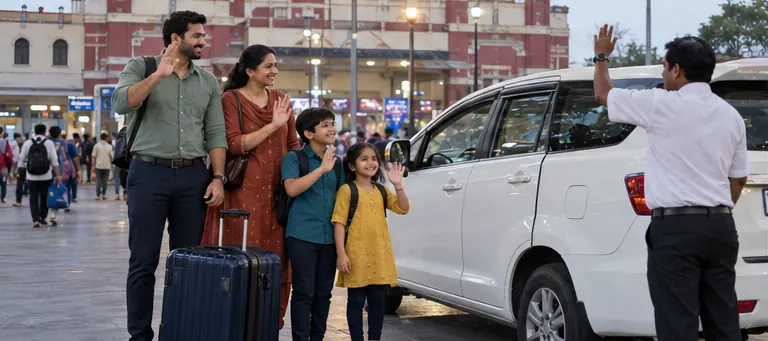 AI-generated farewell family travel scene