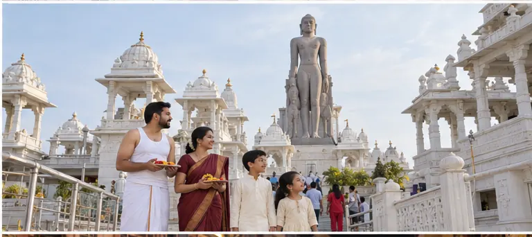 AI visualisation of a family visiting Gomatgiri, Indore