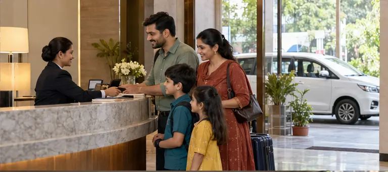 AI-generated hotel family travel scene