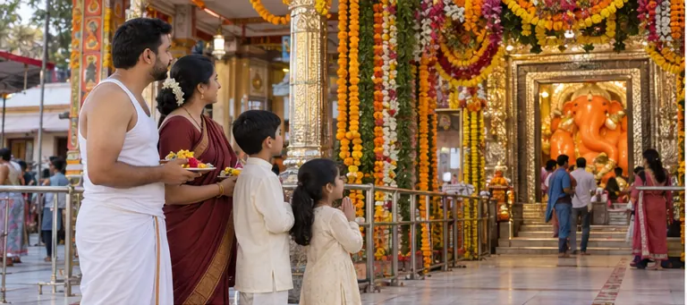 AI visualisation of a family visiting Khajrana Ganesh Temple, Indore