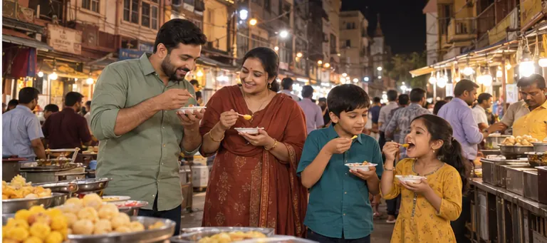 AI visualisation of a family visiting Sarafa Night Food Bazaar, Indore