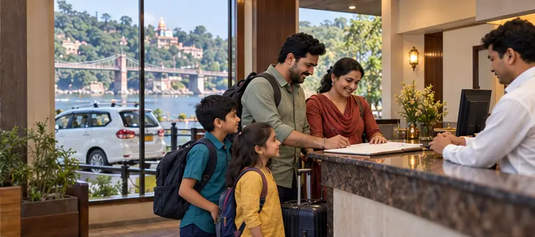 AI-generated hotel family travel scene