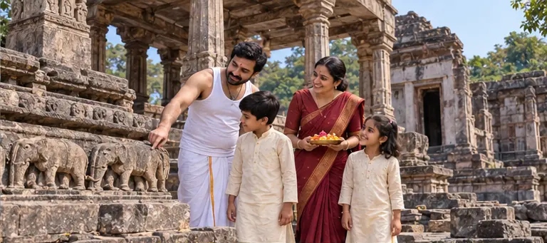 AI visualisation of a family visiting Siddhanath Temple, Omkareshwar