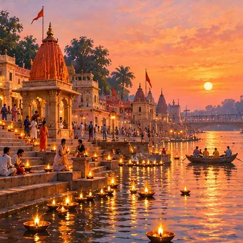 Illustration of Ram Ghat, Shipra River, Ujjain